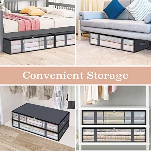 2 Pieces Storage Bags, Clothes Storage,Under bed Storage Containers With Durable Handles,Large Capacity Storage Bins,Foldable Storage Organizers For Clothes,Bedding and Toys-75L/Grey