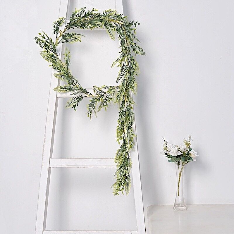 6 ft Green Artificial Boston Fern LEAVES Faux Vine Greenery Garland