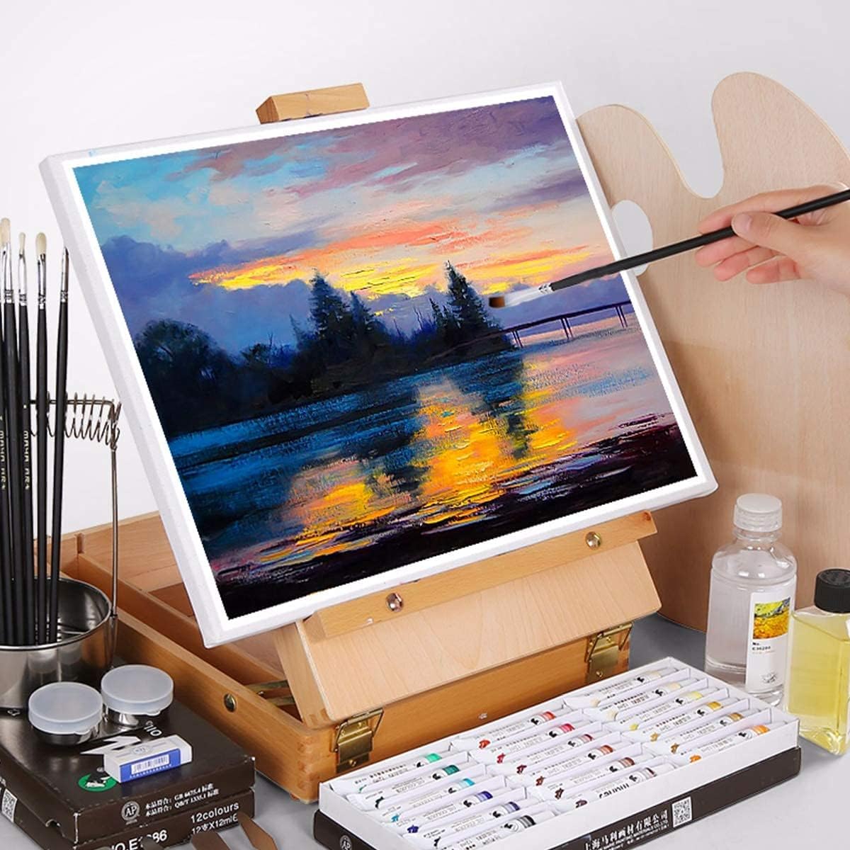 Tabletop Easel Beechwood Art Easel for Painting Canvases Table Easel Stand for Painters Painting by Numbers, Students Beginners Artist Adults