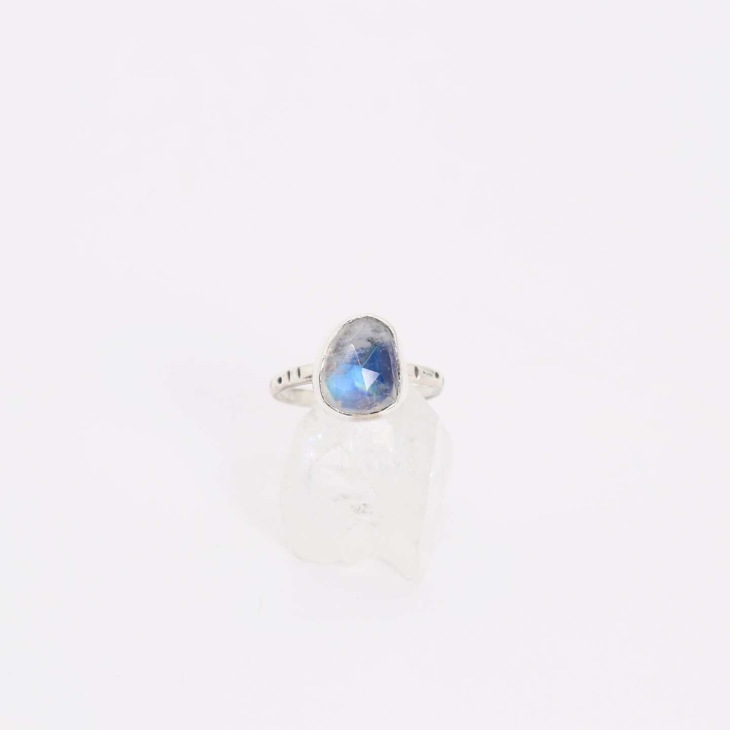 Boho Moonstone Ring, Natural Stone Statement Jewelry in Sterling Silver, Bohemian Crystal Ring, Unique Small Batch Artisan Made, Size 9 Ring