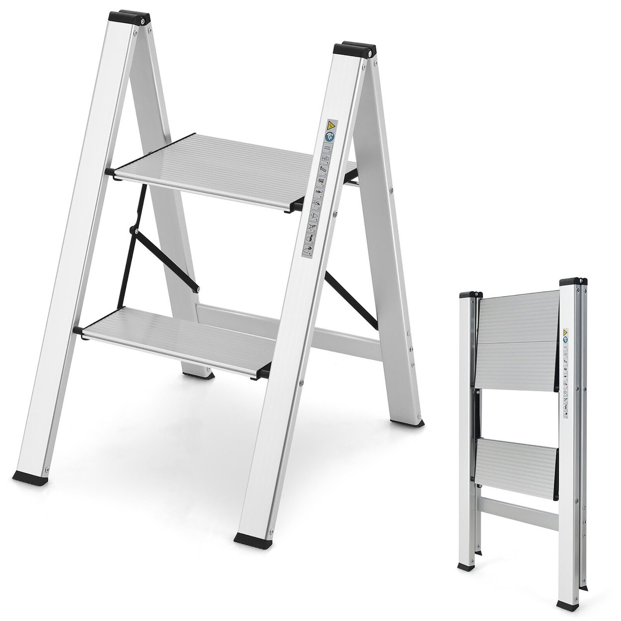 2 Step Ladder Aluminum Folding Step Stool 330Lbs Lightweight W/ Non-Slip Pedal