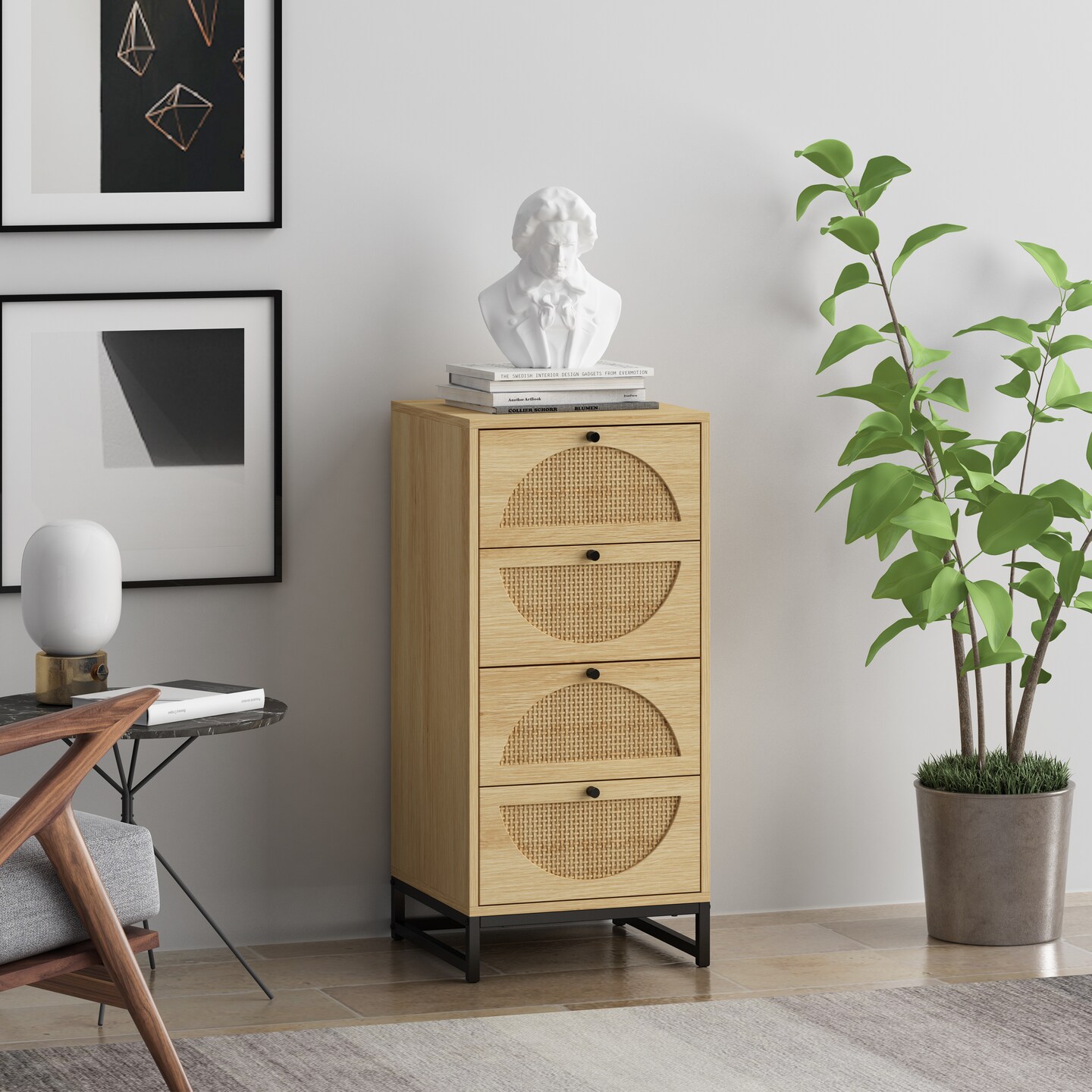Rustic Rattan Cabinet with 4 Drawers | Elevate Your Space