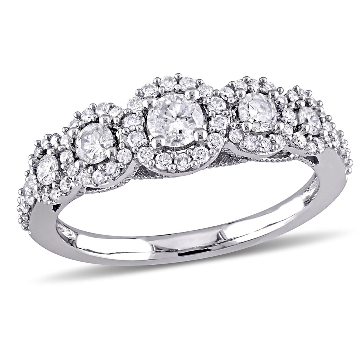 Gem And Harmony 3/4 Carat (ctw G-H I1-I2) Diamond Halo Engagement Ring in 10K White Gold