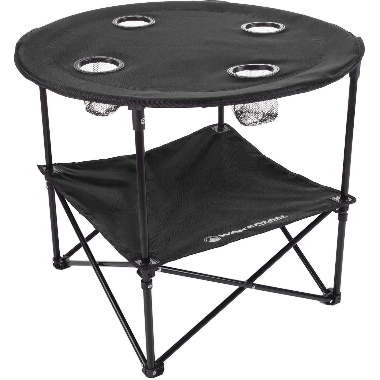 Wakeman Outdoors Folding Camping Table Black 2-Tier With Cupholders Carry Bag