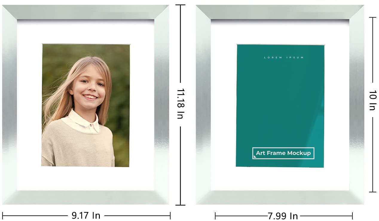 Picrit 8x10 Picture Frame Set of 4, Made of High Definition Real Glass, Display 5x7 with Mat or 8x10 Without Mat, Photo Frames for Wall Mounting or Table Top Display, Silver