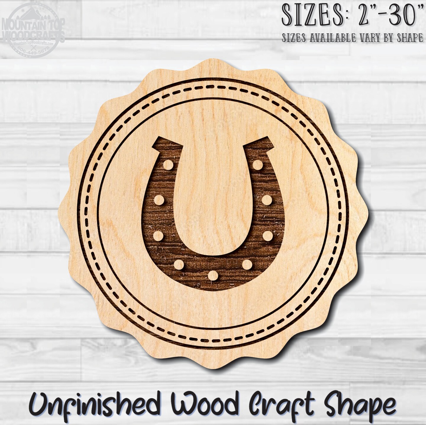 Horseshoe Coin Unfinished Wood Shape Blank Laser Engraved Cutout Woodcraft Craft Supply PAT005