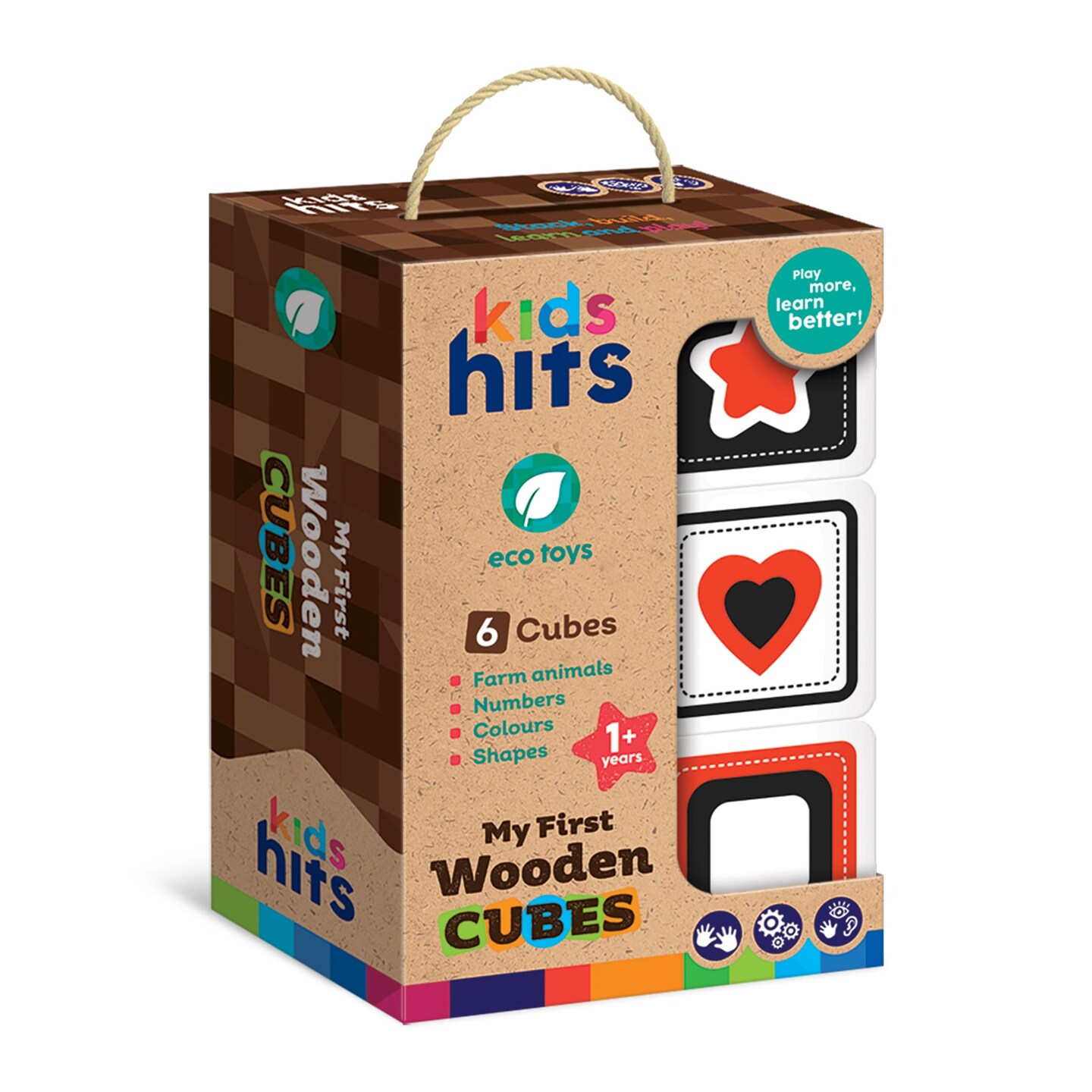 Kids Hits: My First Wooden Cubes - Stack, Match, and Explore with Six Cute Animals, Numbers, and Shapes &#x2013; 100% Eco-Friendly Fun