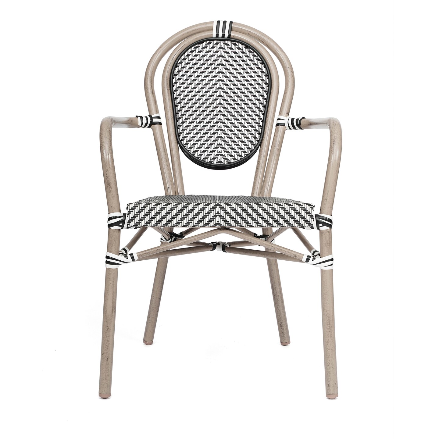 Merrick Lane Mael Set of Two Stacking Thonet Bistro Style Chair with Arms, Textilene Seat, and Bamboo Finished Metal Frame for Indoor/Outdoor Use