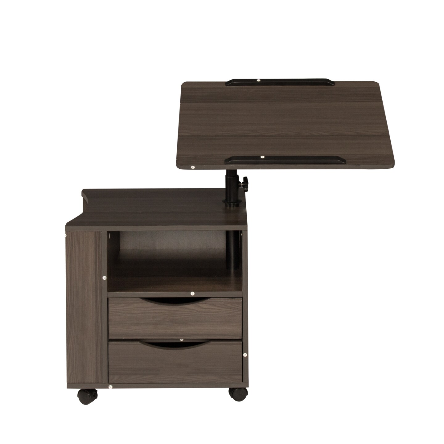 Height Adjustable Overbed End Table with Swivel Top and Storage Drawers | Multifunctional Table