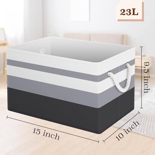 3 Pieces Storage Bin,Collapsible Storage Basket For Organizing,Large Storage Boxes With Rope Handles,Storage Containers,Clothes Organizer,Gradient Grey