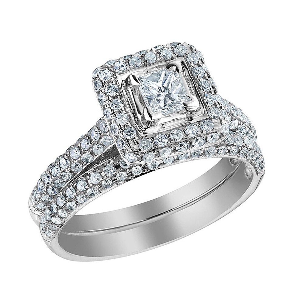 Gem And Harmony 1.25 Carat (ctw H-I I1-I2) Princess Cut Diamond Engagement Ring and Wedding Band Set in 14K White Gold