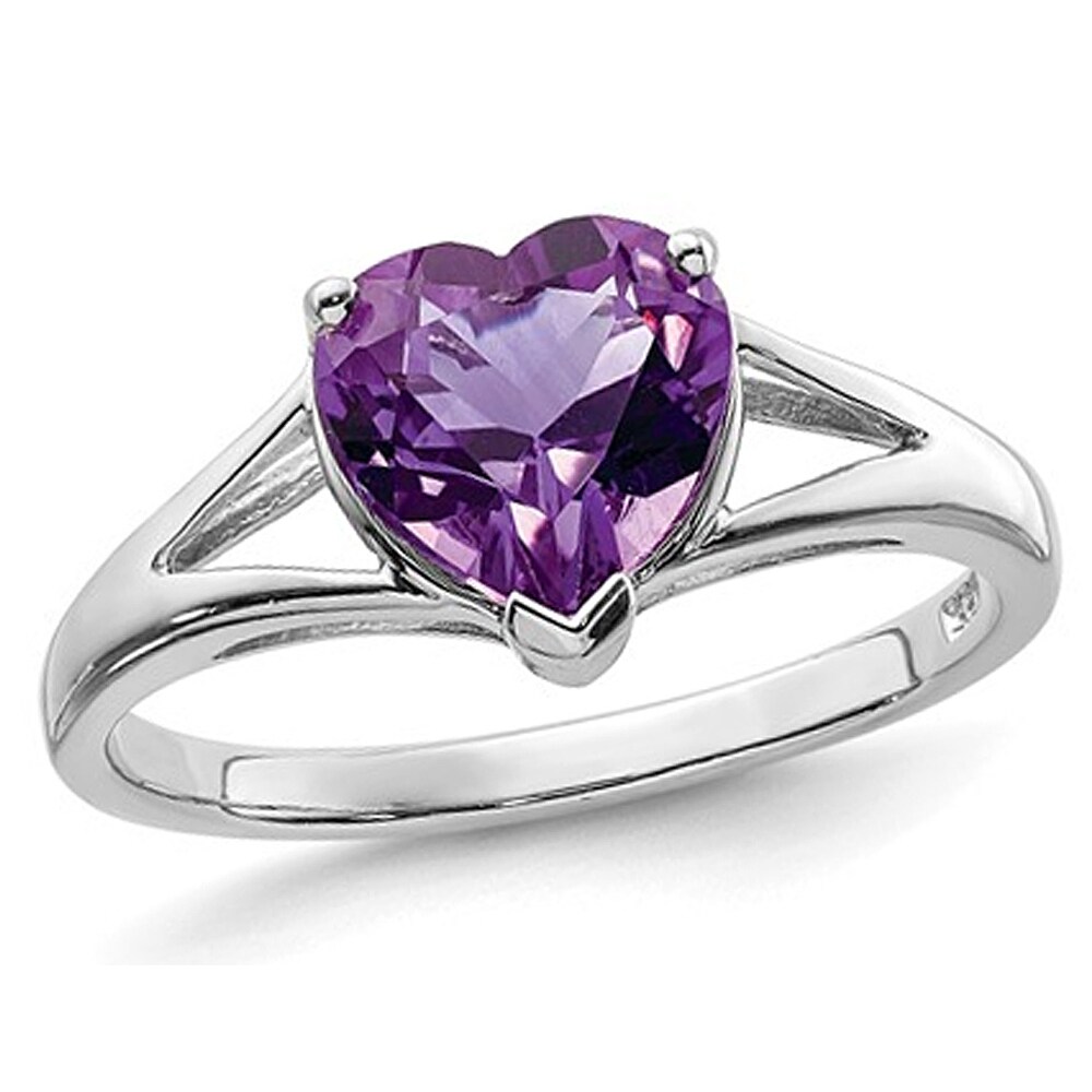 Gem And Harmony 1.40 Carat (ctw) Heart Amethyst Promise Ring Carat (ctw) in Sterling Silver