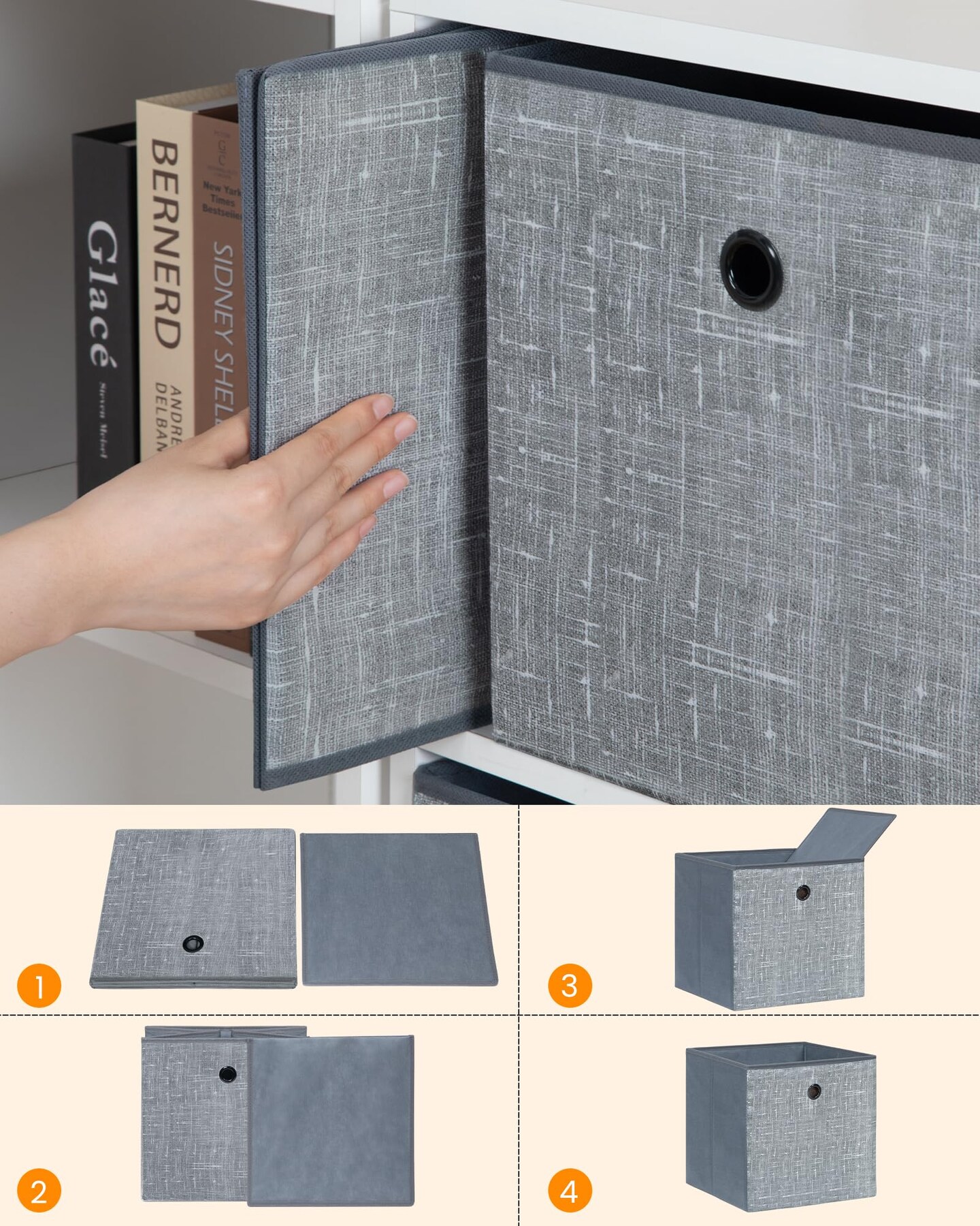 6 Pieces Storage Cubes, 11.8-Inch Foldable Cube Storage Bin with Handles,  Cube Storage Baskets for Organizing, Closet Organizers for Shelves, Bookcase, Grey SC07030W