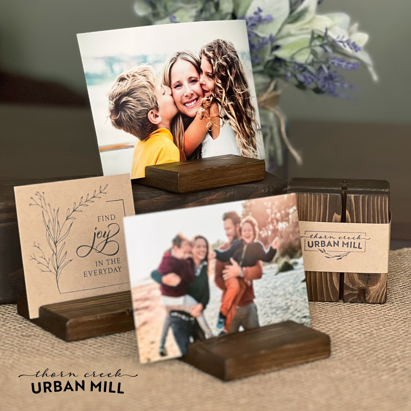 Mother's Day Gift 3 Pc. Wood Photo Stands, Frame, Holder, Farmhouse, Modern, Contemporary