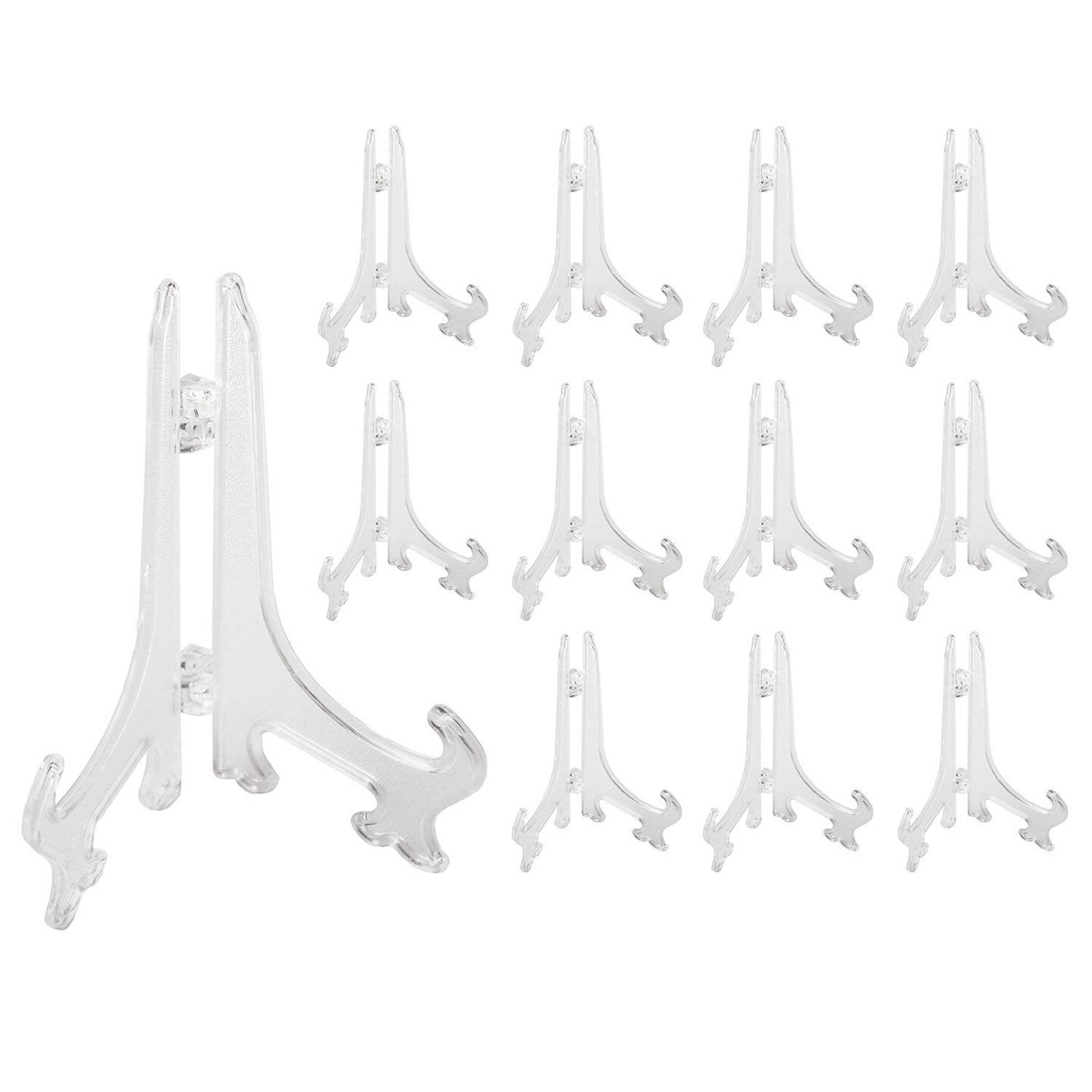 Super Z Outlet Plastic Easels 12 Pack Clear Easel Stands Easel Display Stand for Photo, Place Card, Collectibles, Light Items - Perfect for Wedding Cards, Party, Home, Party Decorations (3 Inches)