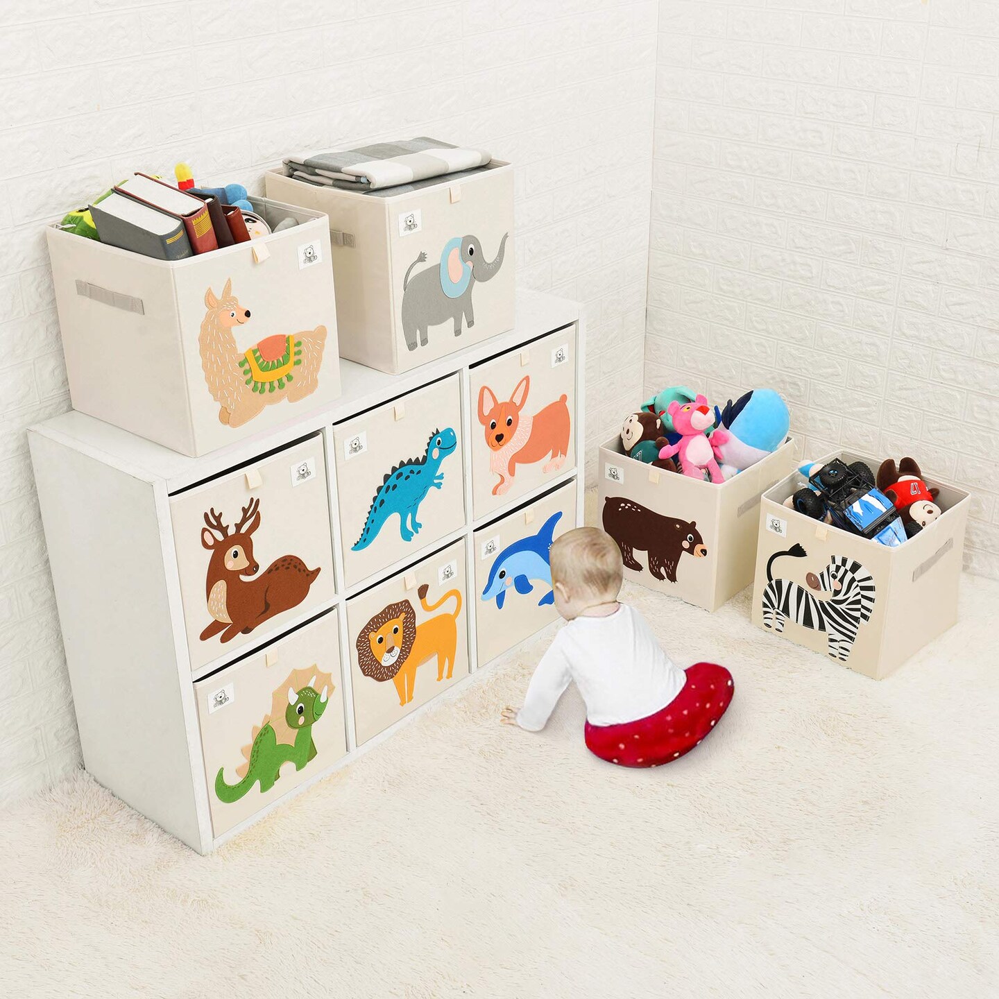 Foldable Animal Cube Storage Bins Fabric Toy Box/Chest/Organizer for Toddler/Kids Nursery, Playroom, 13 inch (Dog)