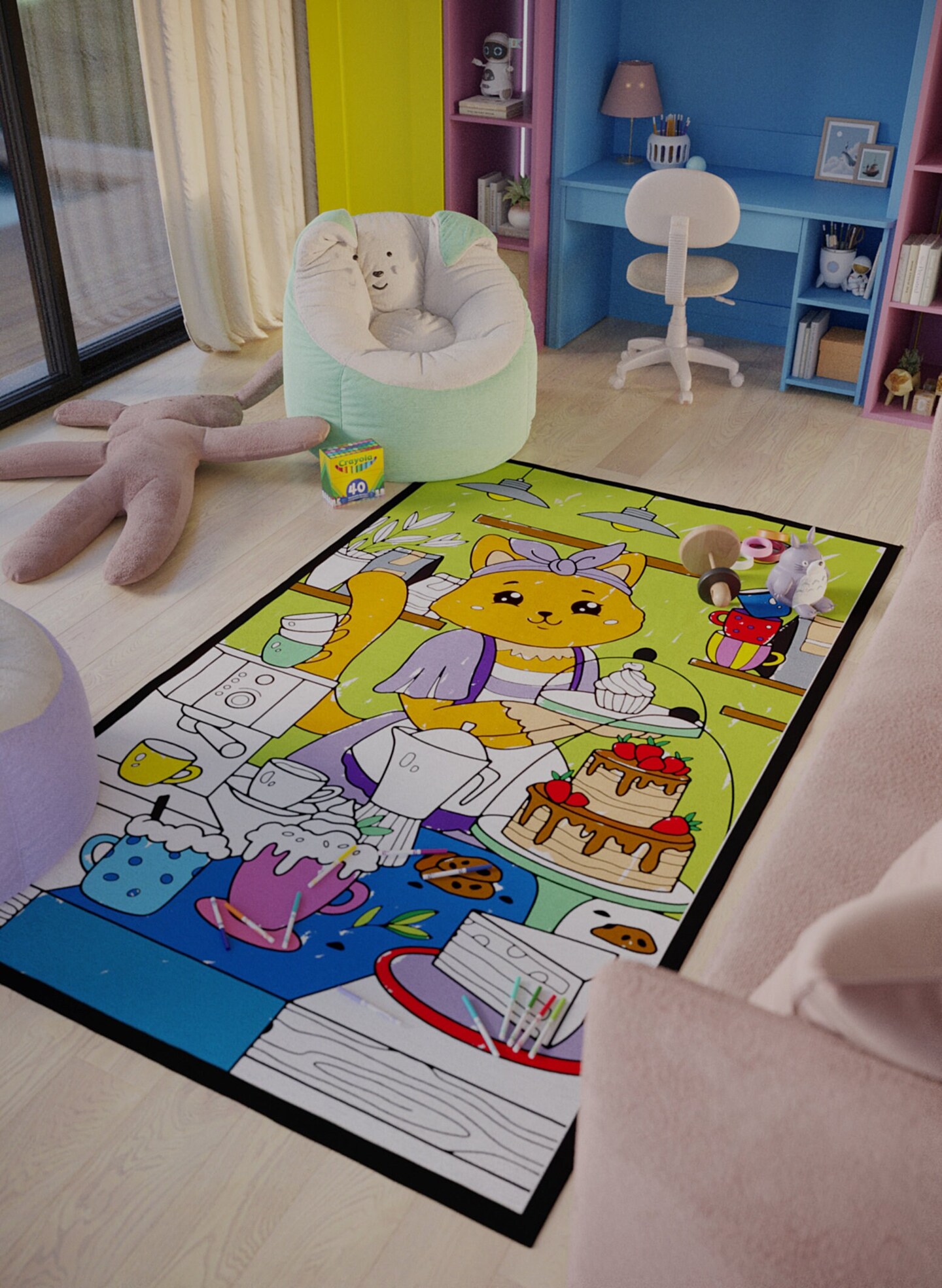 Woodland Nursery Animals Coloring Rug Washable Markers Gift For Kids Toddler Preschool Kindergarten Party Activity Game 1st Birthday Gift