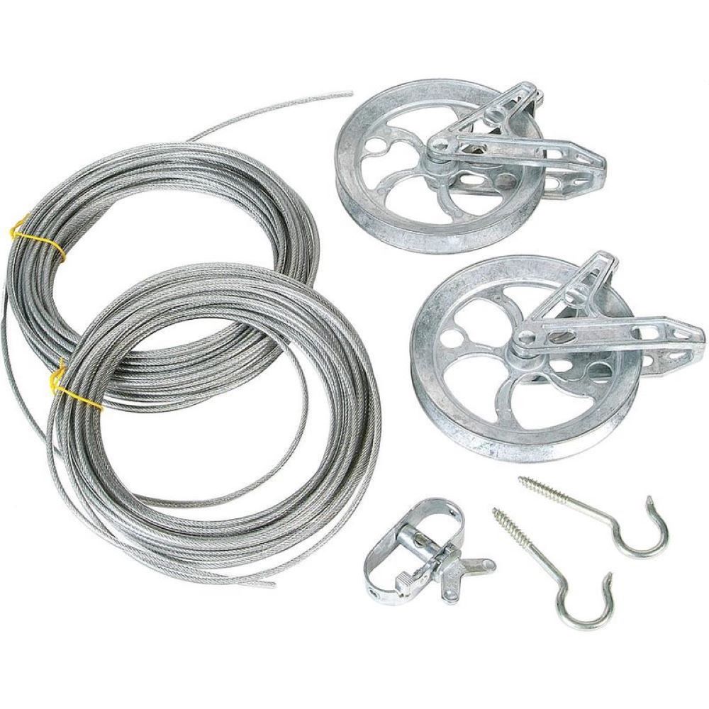 Lehman's Complete Clothesline Set, Stranded Metal Wire Clothes Line, Zinc Pulleys and Ratcheting Tightener with Mounting Instructions