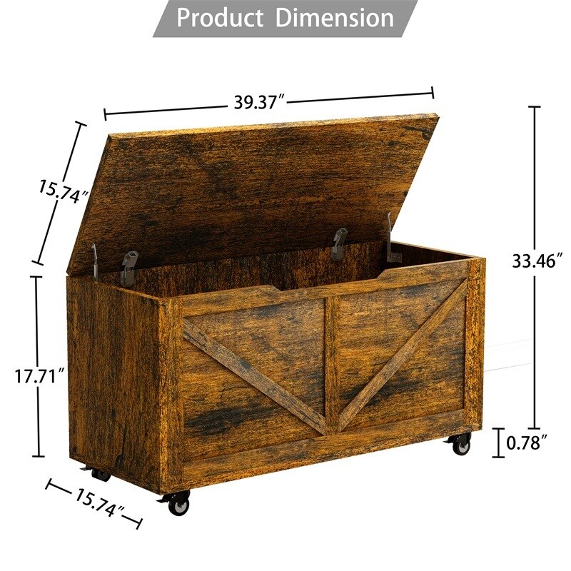 Rolling Rustic Storage Chest with Safety Hinge - 50.0 | Organize in Style
