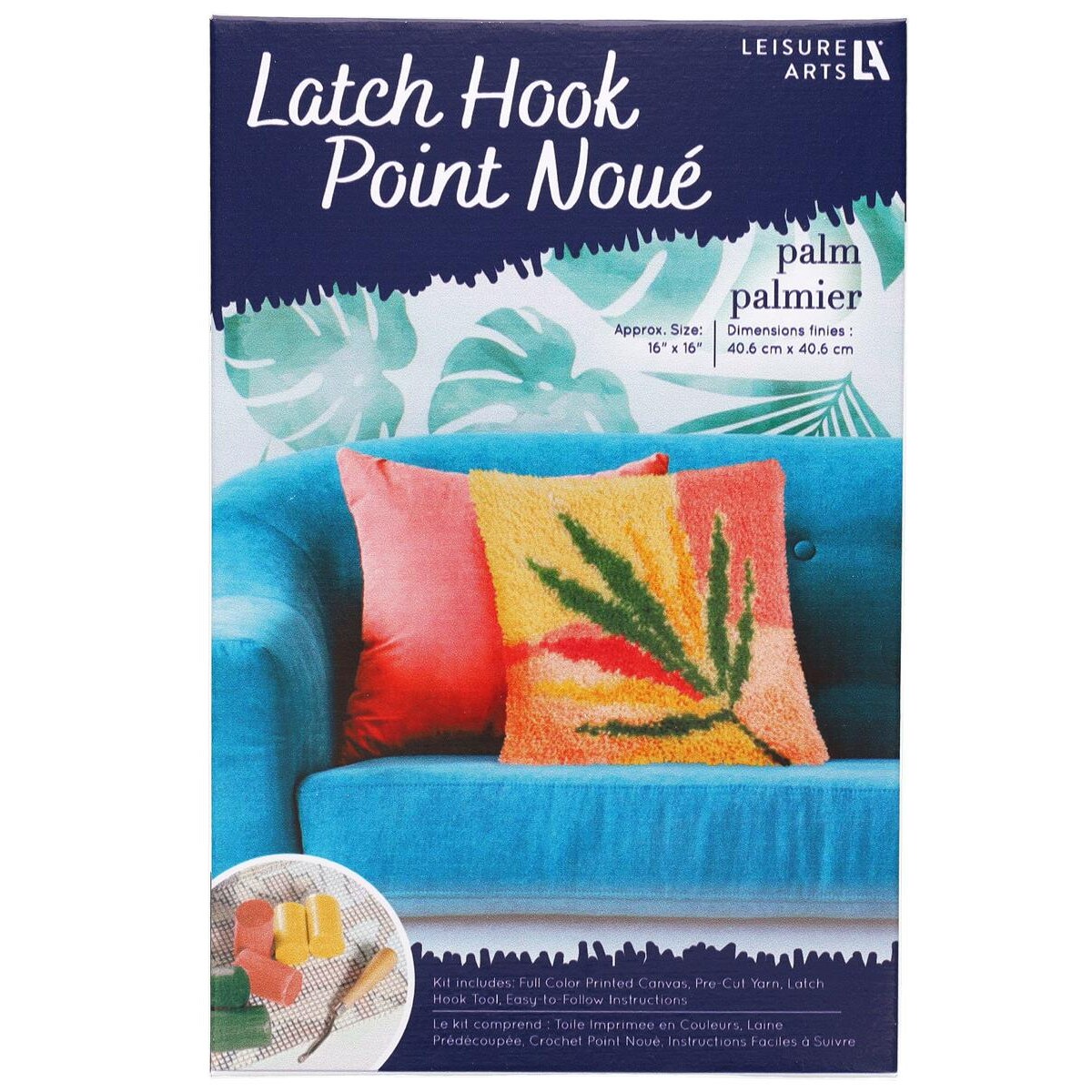 Leisure Arts Latch Hook Kit Palm, 16", Latch Hook Kit, Latch Hook Rug Kits, Rug Making Kit, Latch Hook Kits for Adults, Latch Hook Kits for Adults Beginners