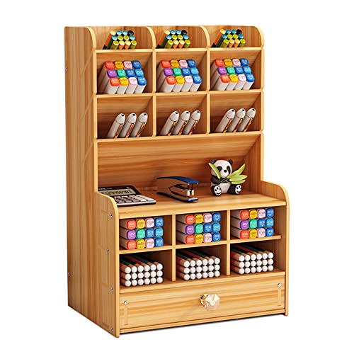 Miuline Wooden Pen Organizer, Multi-functional DIY Pen Holder Box, Pen Holder Storage Box Home Office Art Supplies Organizer Storage, Size: 28