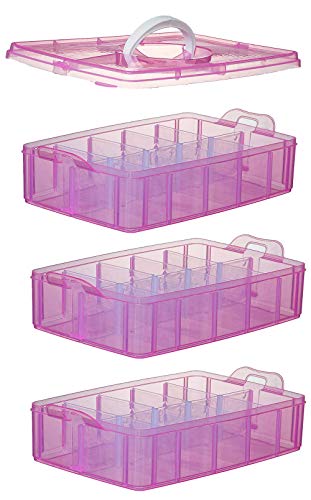 Bead Organizer,3-Tier Craft Organizers and Storage,Stackable Storage Containers with 30 Compartments Dividers for Washi Tape,Toy, Nail,Art Supplies, Fishing Tackle, Pink