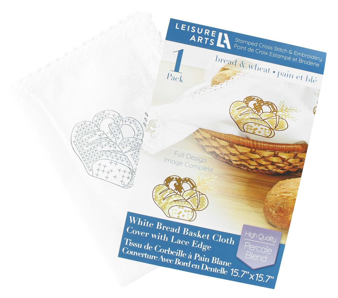Leisure Arts Bread &#x26; Basket Cloth 15.7&#x22;x15.7&#x22; Bread &#x26; Wheat, Stamp Embroidery Cloth, Bread Cloth, Tea Towels for Bread, Bread Towel, Bread Cloth Cover, Pastry Cloth