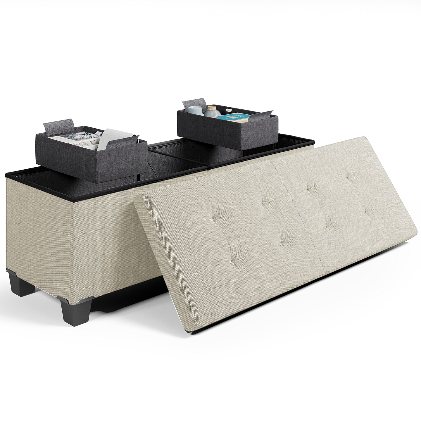 Storage Ottoman Bench with Storage Bins