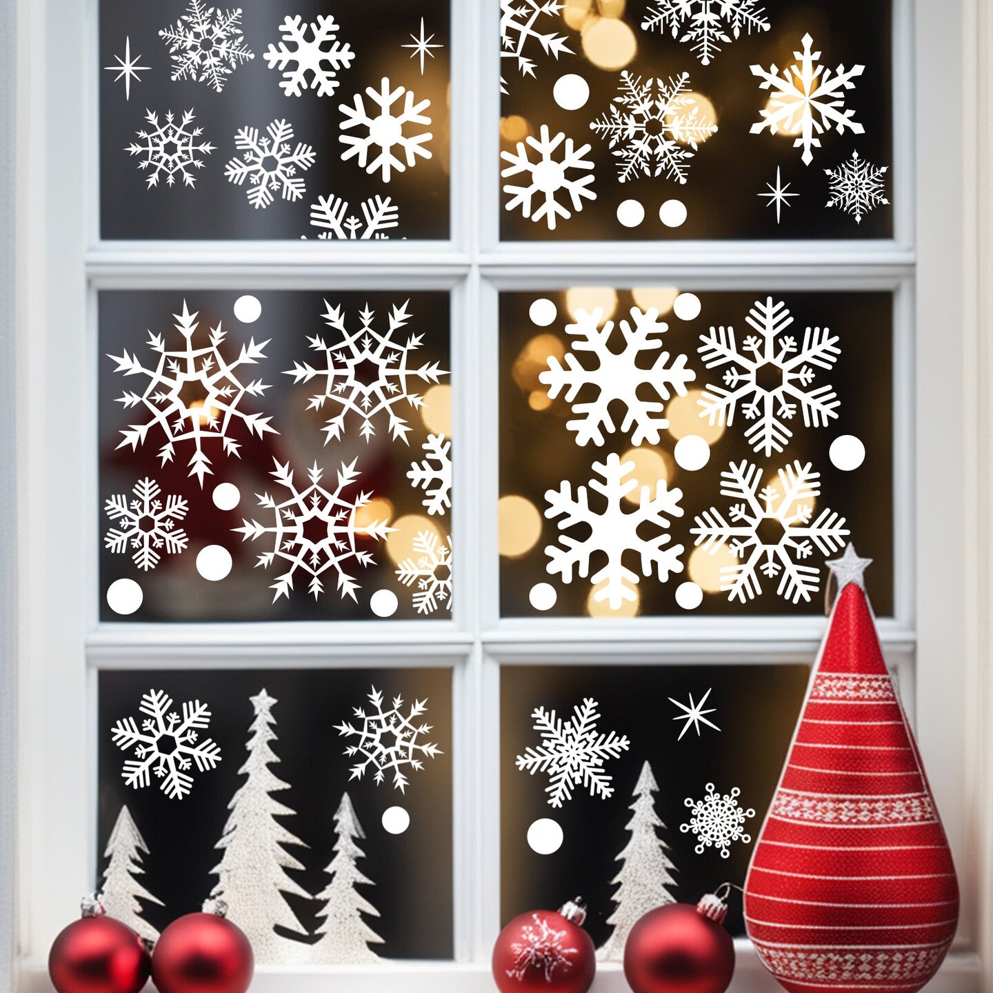 Wrapables Snowflake Window Clings Decal Stickers, Christmas Winter Decoration for Glass Windows 9pc Starry