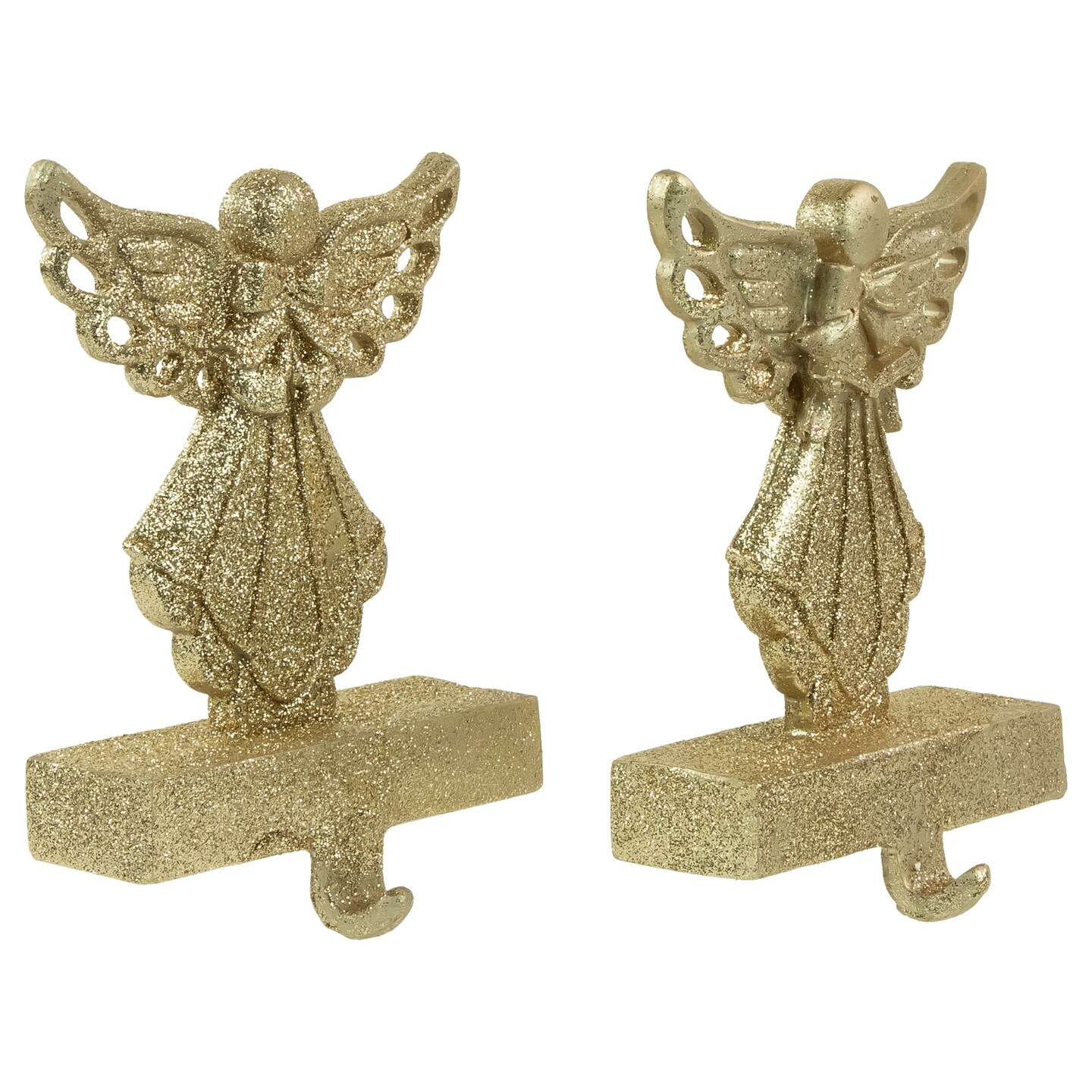Northlight Angel Glittered Christmas Stocking Holders - 5.5&#x22; - Gold - Set of 2