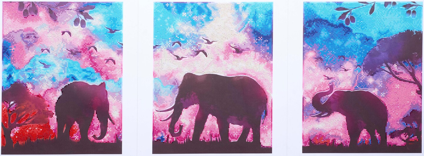 DIAMOND ART BY LEISURE ARTS Diamond Painting Kits For Adults 11"x14" Advanced Triptych Elephants, Set of 3, Full Drill, Diamond Art Kits, Dimond Art, Diamond Art for Adults