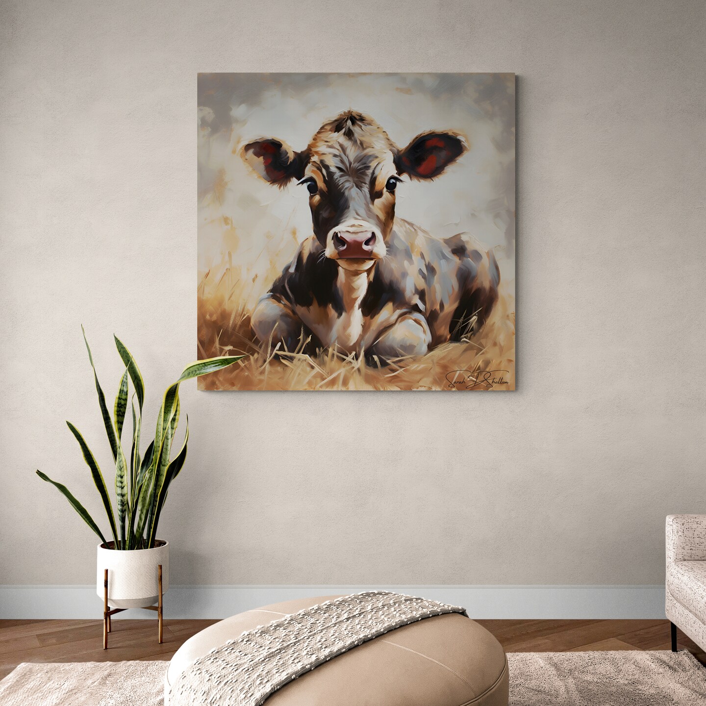 Cow Face 12x12 Canvas Print Hanging Wall Art Decor for Farmhouse