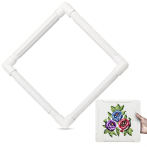 11 Inch Plastic Embroidery Hoop - White Plastic Sewing Hoops Hand Embroidery Hoops Embroidery Snap Frame - Snap Needlework Frame Cross Stitch Frame Square Embroidery Hoop for Cross Stitching, Quilting