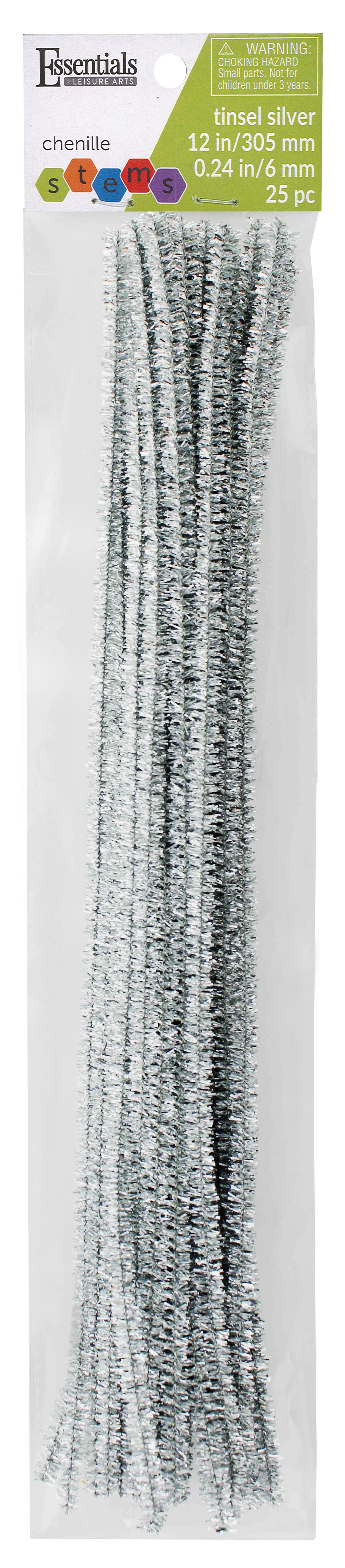 Essentials By Leisure Arts Arts Chenille Stem 12&#x22; 6mm Tinsel Silver 25pc