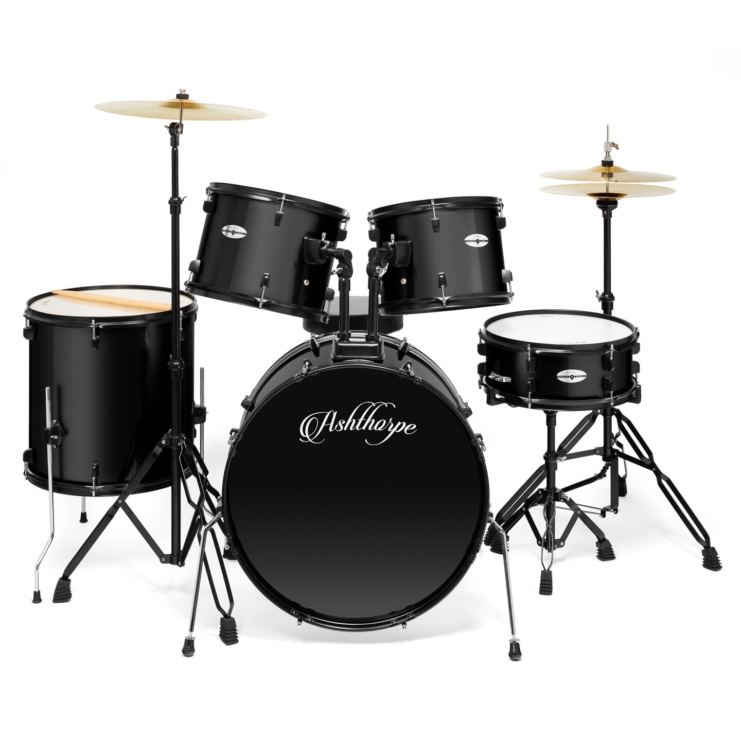 Ashthorpe 5-Piece Complete Full Size Adult Drum Set with Remo Batter Heads