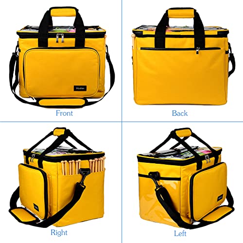 Hoshin Knitting Bag for Yarn Storage, High Capacity Yarn Totes Organizer with Inner Divider Portable for Carrying Project, Knitting Needles(up to 14”), Crochet Hooks, Skeins of Yarn (Yellow)