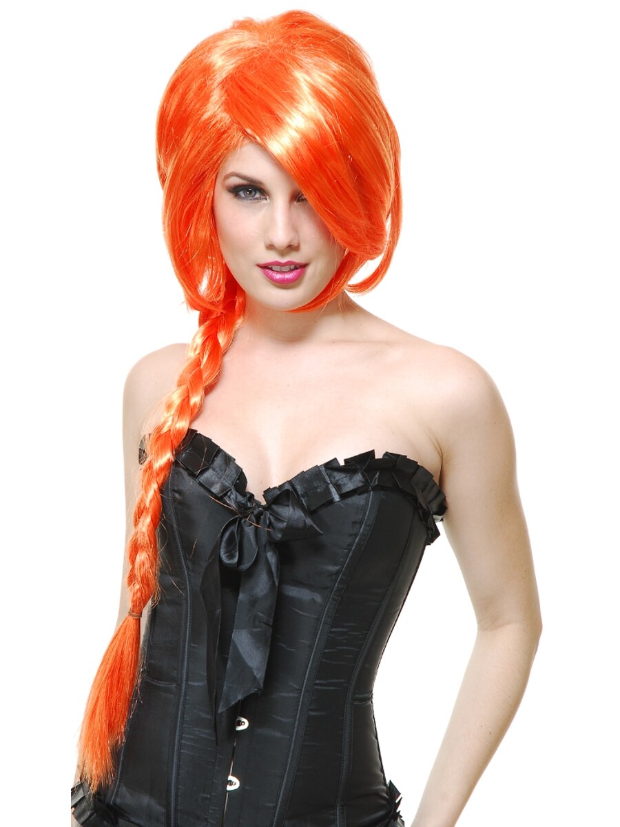 Womens Adults Deluxe Neon Orange Anime Gintama Kamui Braided Ponytail Wig