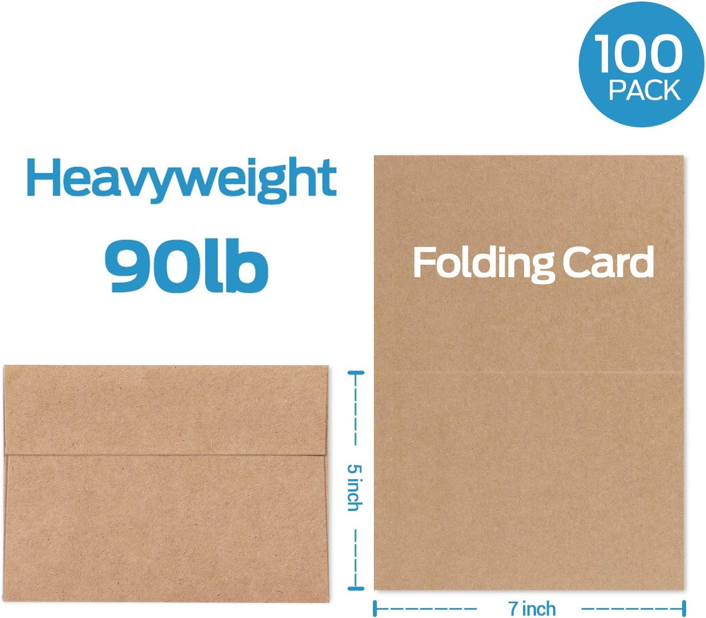 Ohuhu 5 x 7 Cards and Envelopes 100 Pack, Heavyweight Kraft Paper Folded Cardstock and A7 Envelopes for DIY Greeting Cards, Wedding, Birthday, Invitations, Shower, Thank You Cards &#x26; All Occasion