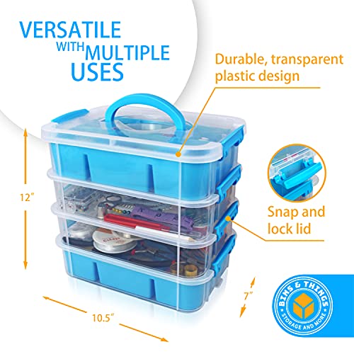 Bins & Things Multi-Compartment Craft Storage Organizer Box with Dividers,  Blue