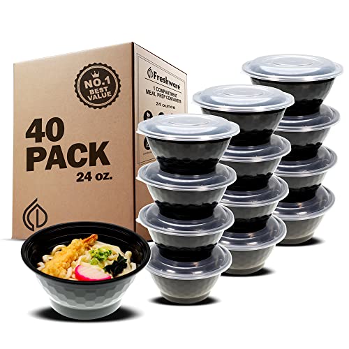 Freshware Meal Prep Containers with Lids [40 Pack] Food Storage Containers,  Bowls for Salad, Rice, and Soup, Bento Box, BPA Free, Stackable,  Microwave/Dishwasher/Freezer Safe (24 oz)