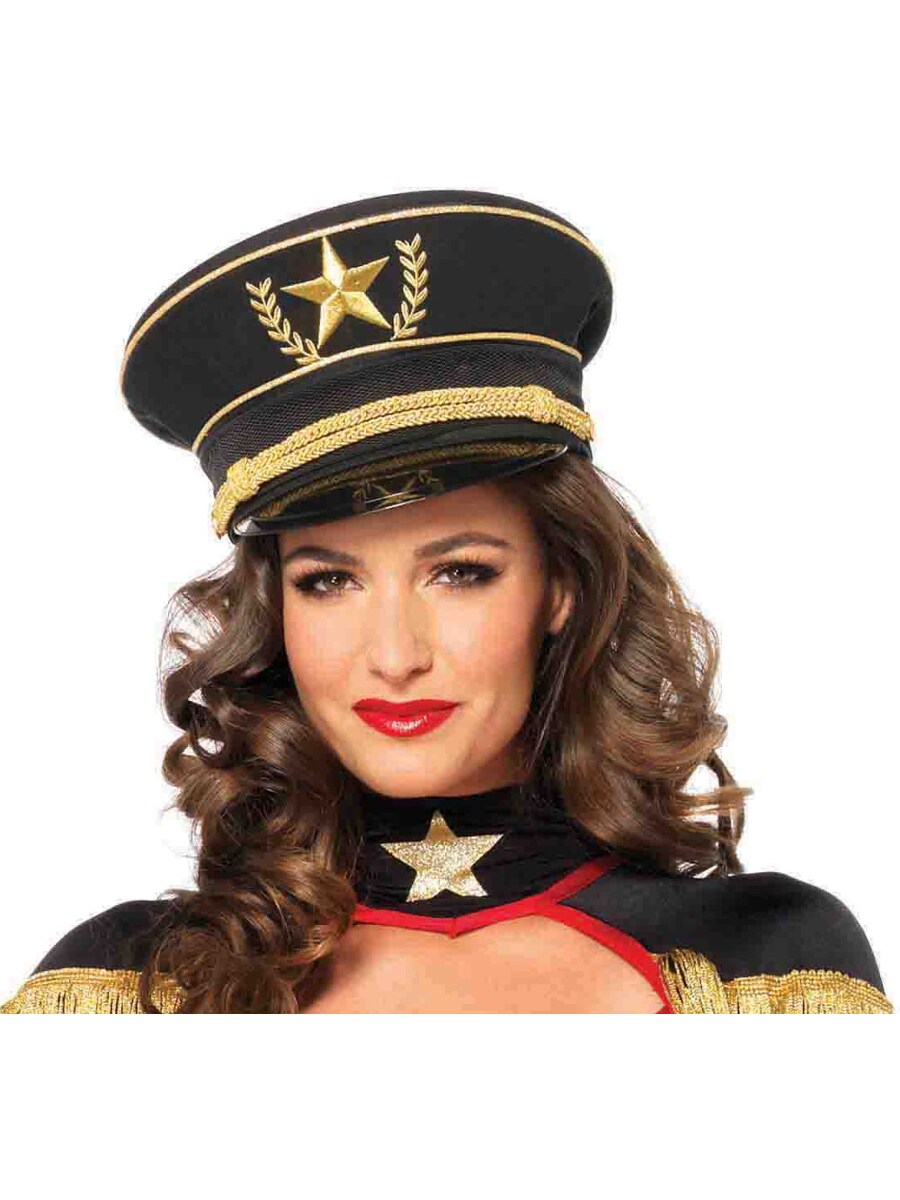 Adults Black Uniformed Military Officer Hat Costume Accessory