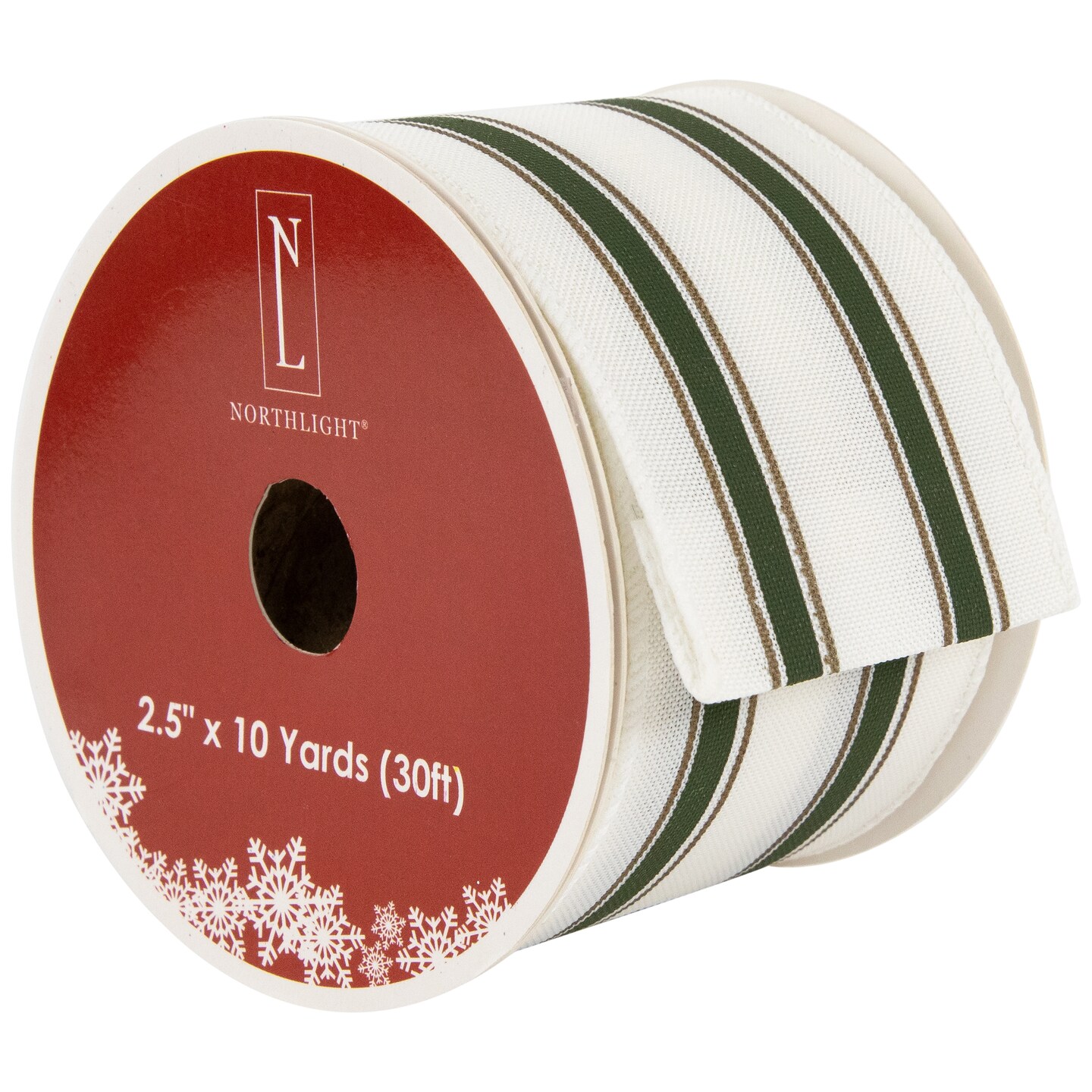 Northlight White and Green Striped Wired Craft Ribbon 2.5&#x22; x 10 Yards
