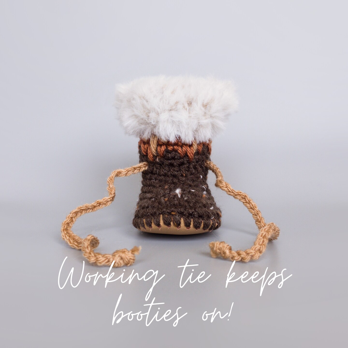 Winter Baby Booties, Warm Crochet Baby Shoes, Brown Infant Boots with Beige Fur, Boho Baby Booties, Gender Neutral Gift, 0-3M to 12-18M product 4