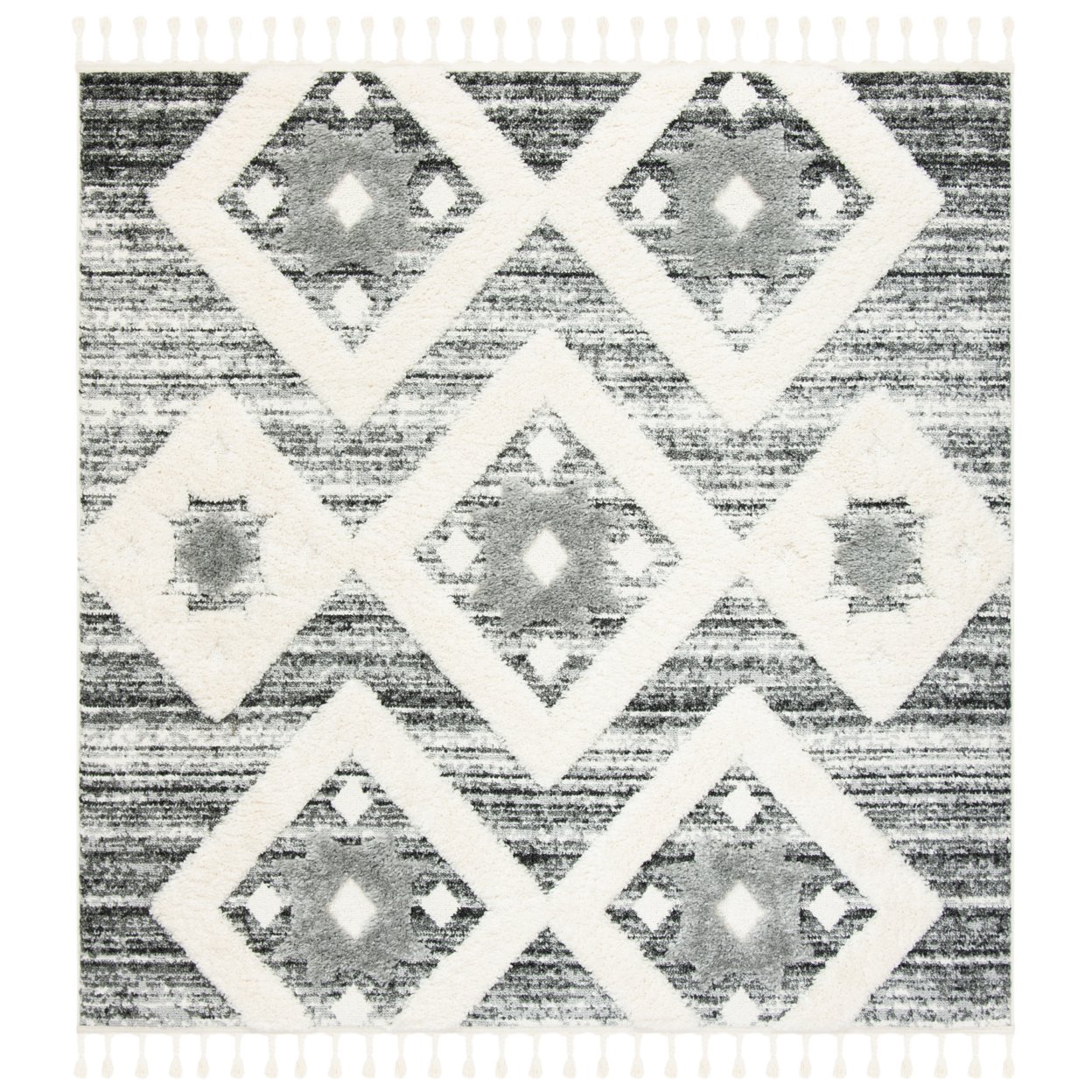 Safavieh Moroccan Tassel Shag Mts664G Grey / Ivory Rug Area Rug Carpet Shag