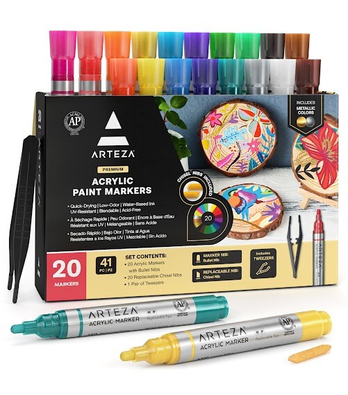 ARTIFEX Paint Pens Set, Artist Markers, Premium Case - 20 Colors