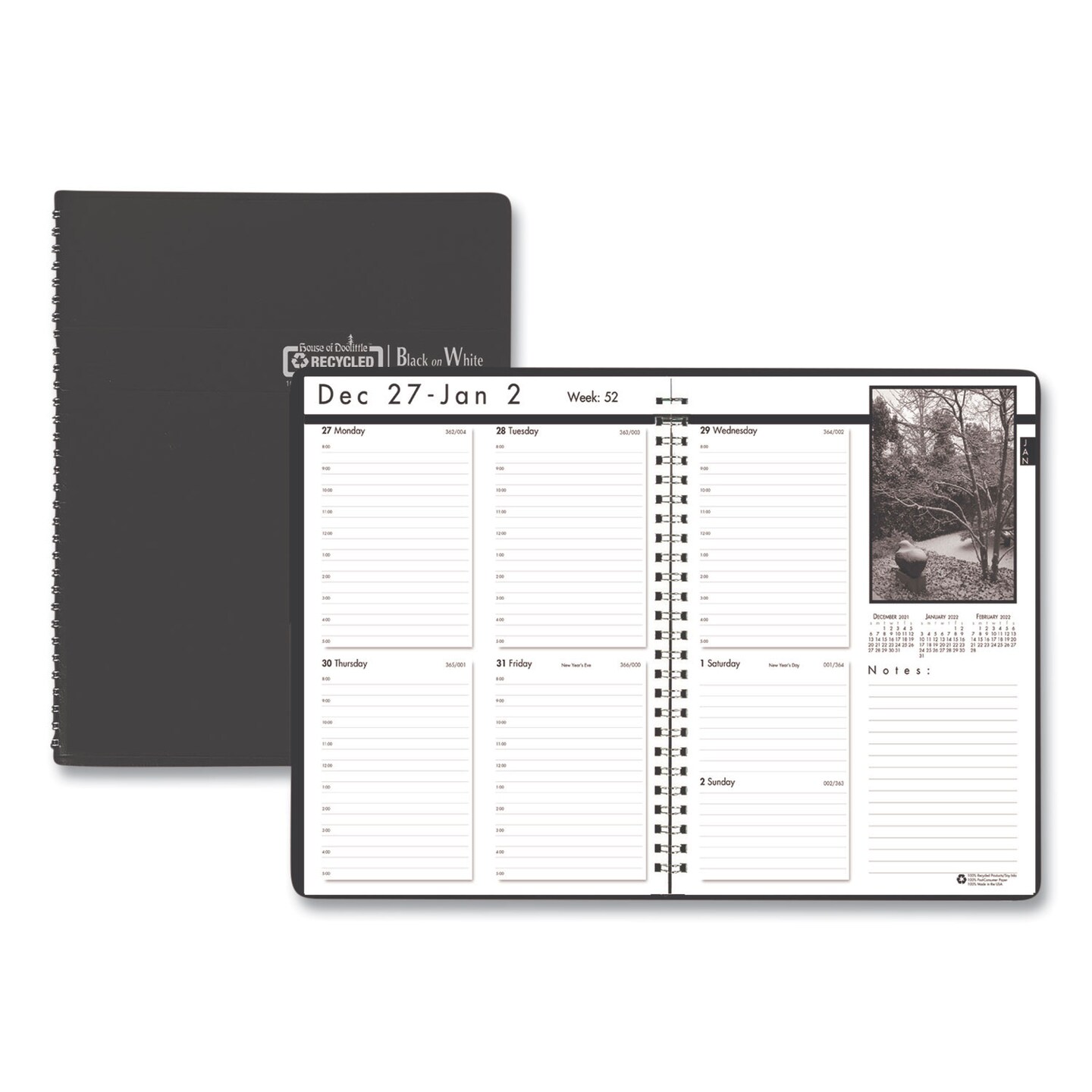 House Of Doolittle Black-on-White Photo Weekly Appointment Book, Landscapes Photography, 11 x 8.5, Black Cover, 12-Month (Jan to Dec): 2024