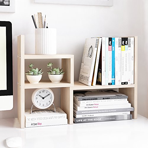 Jerry &#x26; Maggie - Desktop Organizer Office Storage Rack Adjustable Wood Display Shelf | Birthday Gifts - Toy - Home Decor | - Free Style Rotation Display - True Natural Stand Shelf White Wood Tone