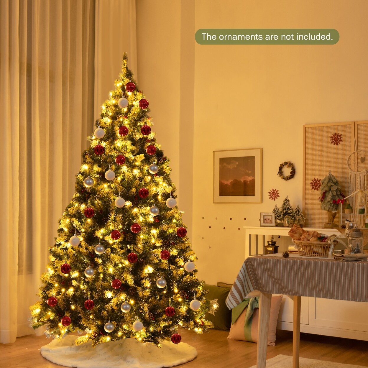 Gymax 6/7.5/9 FT Pre-lit Snow Sprayed Christmas Tree Artificial Xmas Tree w/ LED Lights