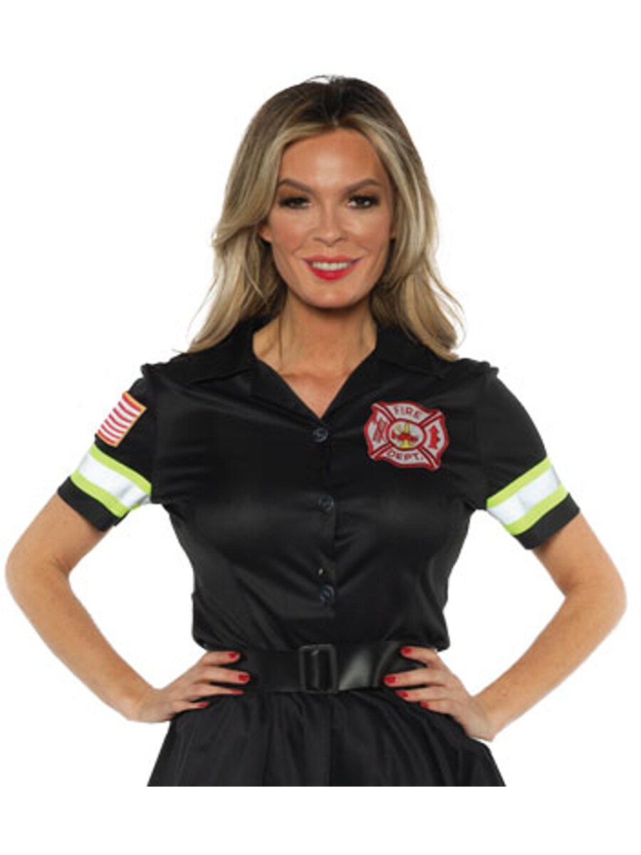 Women&#x27;s Black Firefighter Fire Department Shirt Costume