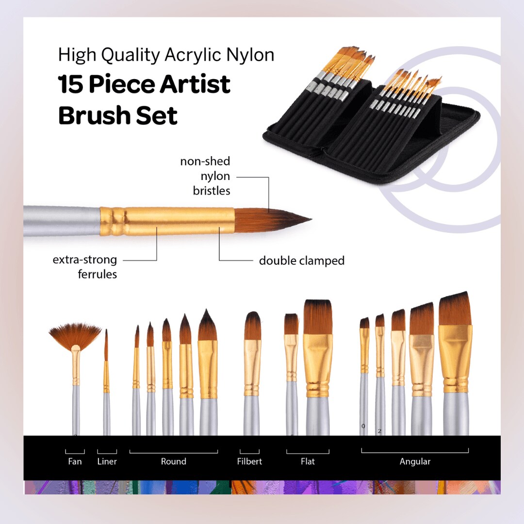 16 Pieces Premium Artist Paint Brush Set - Mothers Day Gift